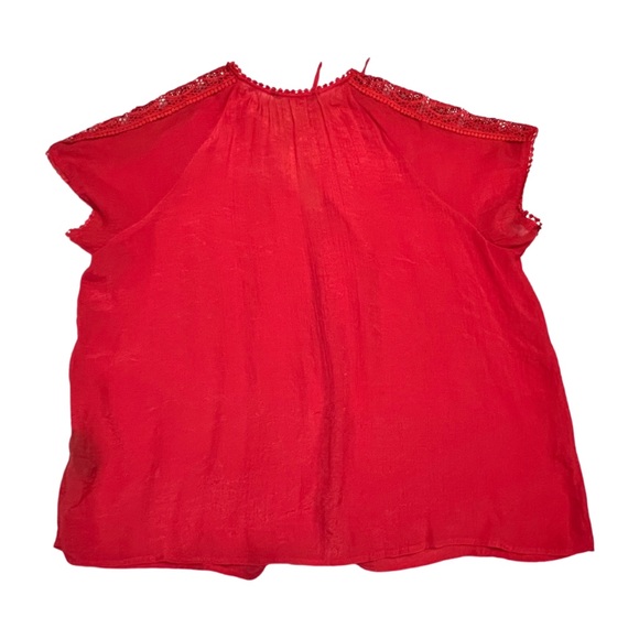 Women's Cap Sleeve Tie Front Blouse with Lace Inset - Picture 12 of 15